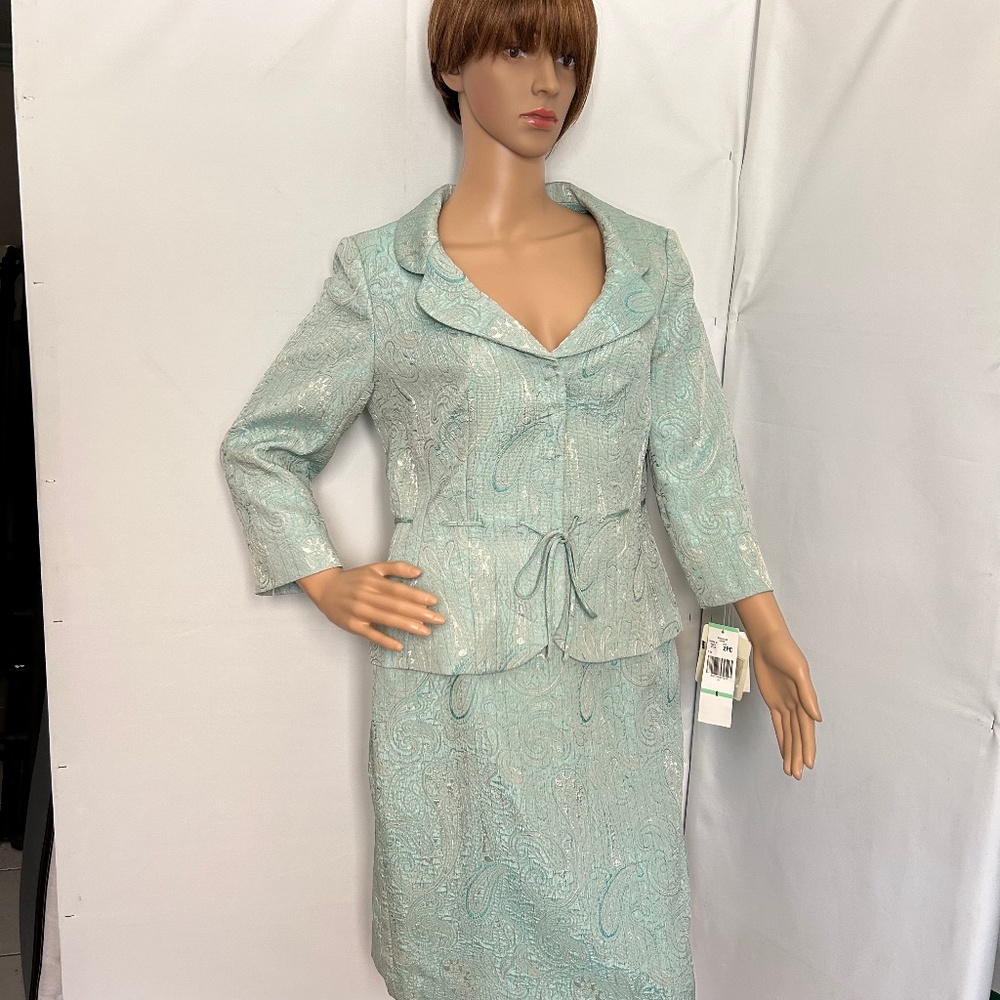 JONES NEW YORK SUIT Women Turquoise Tinge Gold String Waist Snap Closure Size 8